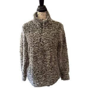 Weatherproof Vintage Gray Black Sherpa Mock Neck Pullover Size Medium